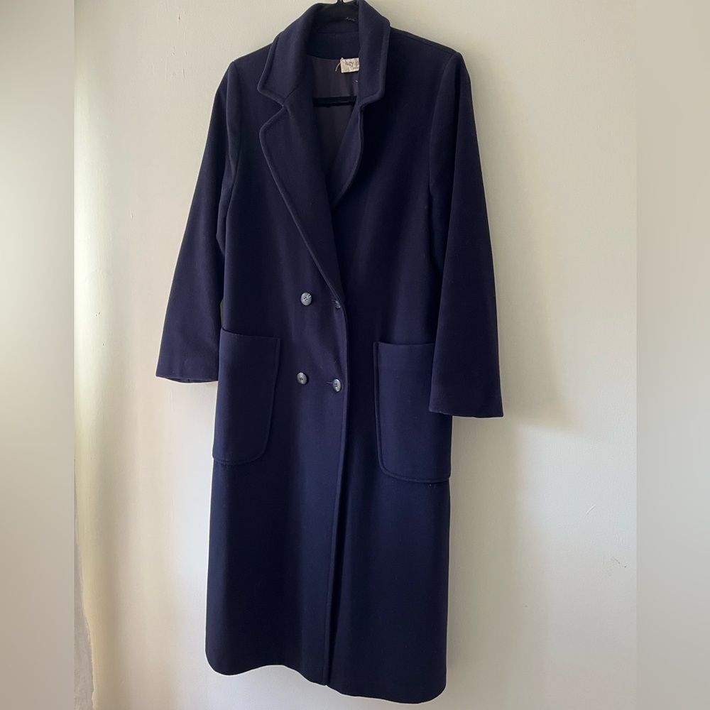 Beautiful long wool peacoat, navy blue